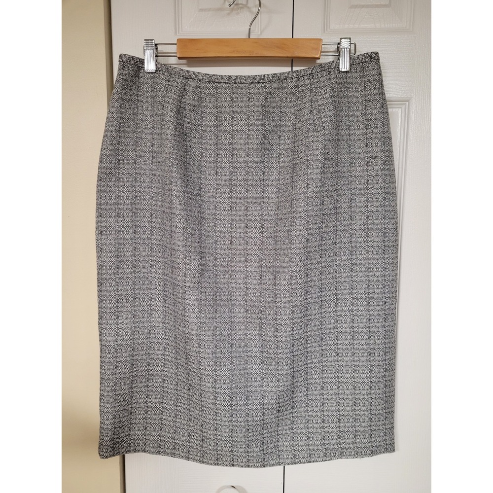 Grey Textured Weave Pencil Skirt Lined Luxe Professional Knee Length Size 12